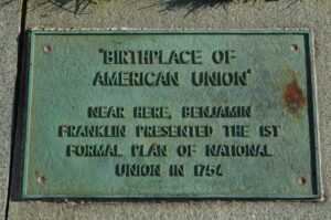 Albany, “Birthplace of American Union” – 1st Formal Plan of National Union, 1754 by Benjamin Franklin (sidewalk plaque)
